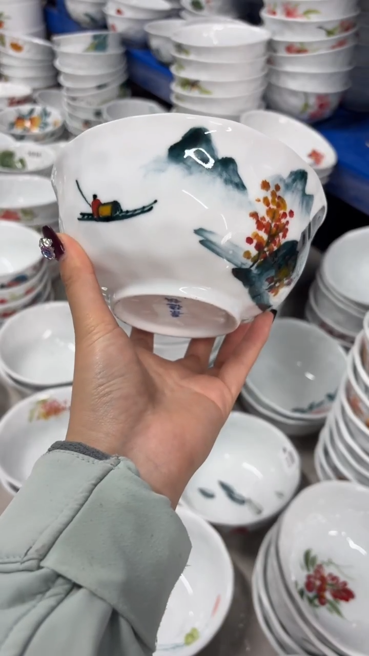 瓷片景德镇陶瓷食品级手绘釉中彩-捏捏碗
