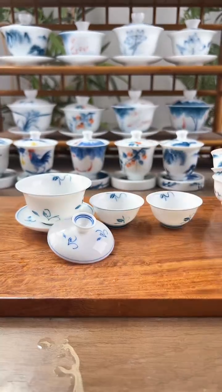 全品玉兰80ml三才盖碗+小玉兰杯2个