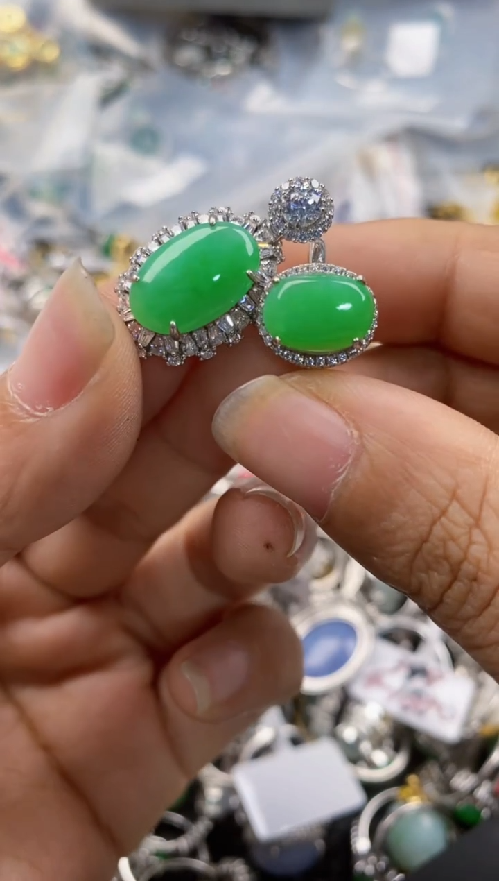 银S925镶嵌戒指翡翠444---9