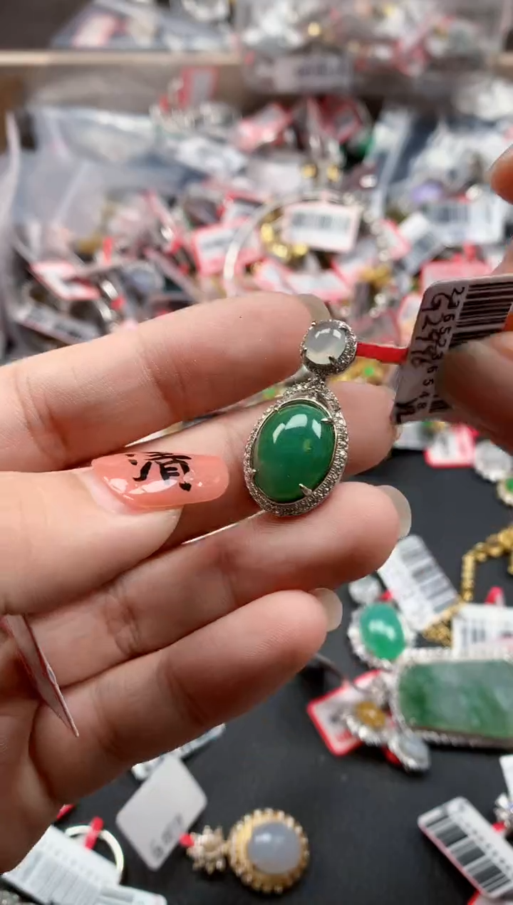 银S925镶嵌戒指翡翠天然A货缅甸翡翠