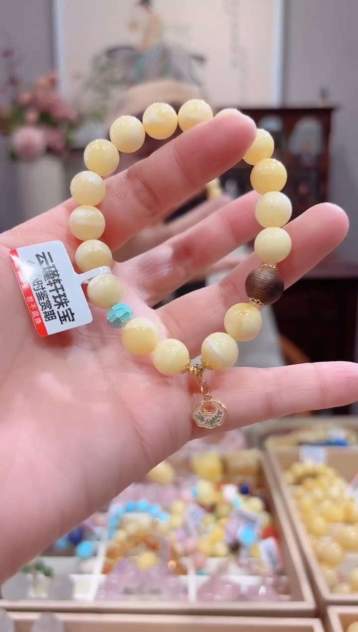 【闪购商品】蜜蜡手串18K金镶嵌设计款珠串10.3