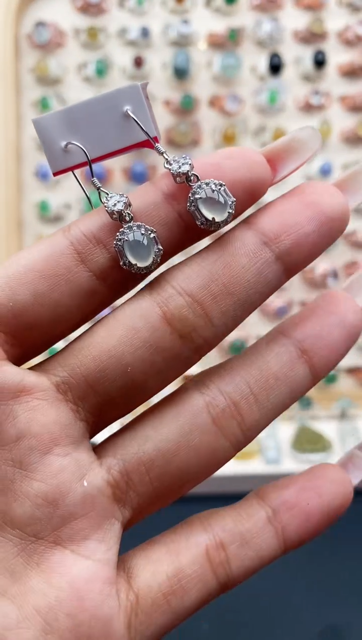 【闪购商品】翡翠耳饰银S925镶嵌缅甸天然A货翡翠333  2+