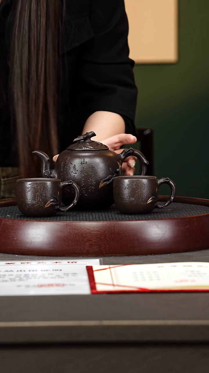 茶壶紫砂125ZCP木瓜套组 老紫泥480cc