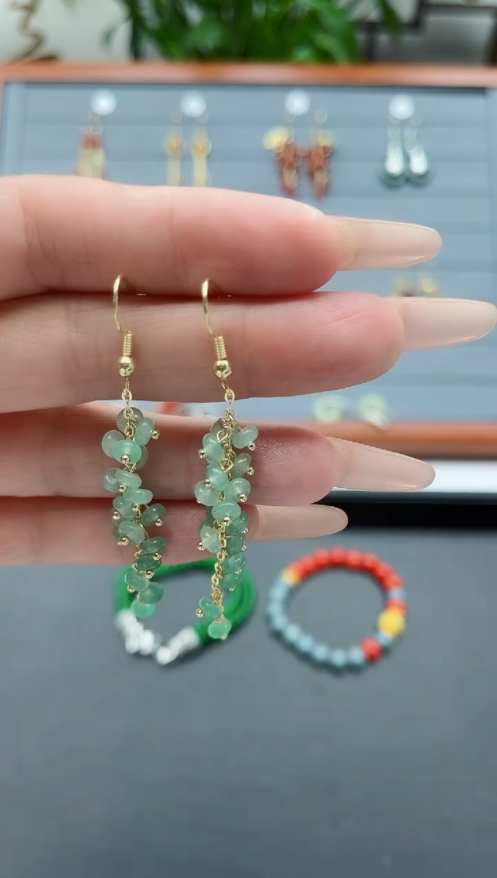 【闪购商品】东陵石耳饰银S925镀金镶嵌9东陵玉