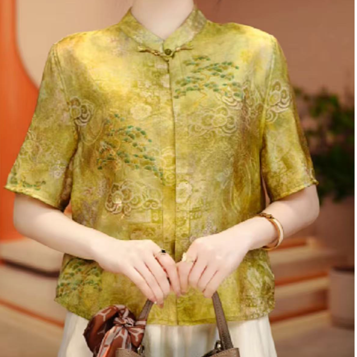 夏季新款提花印染中国风复古新中式网红上衣显瘦白搭遮肉减龄女装