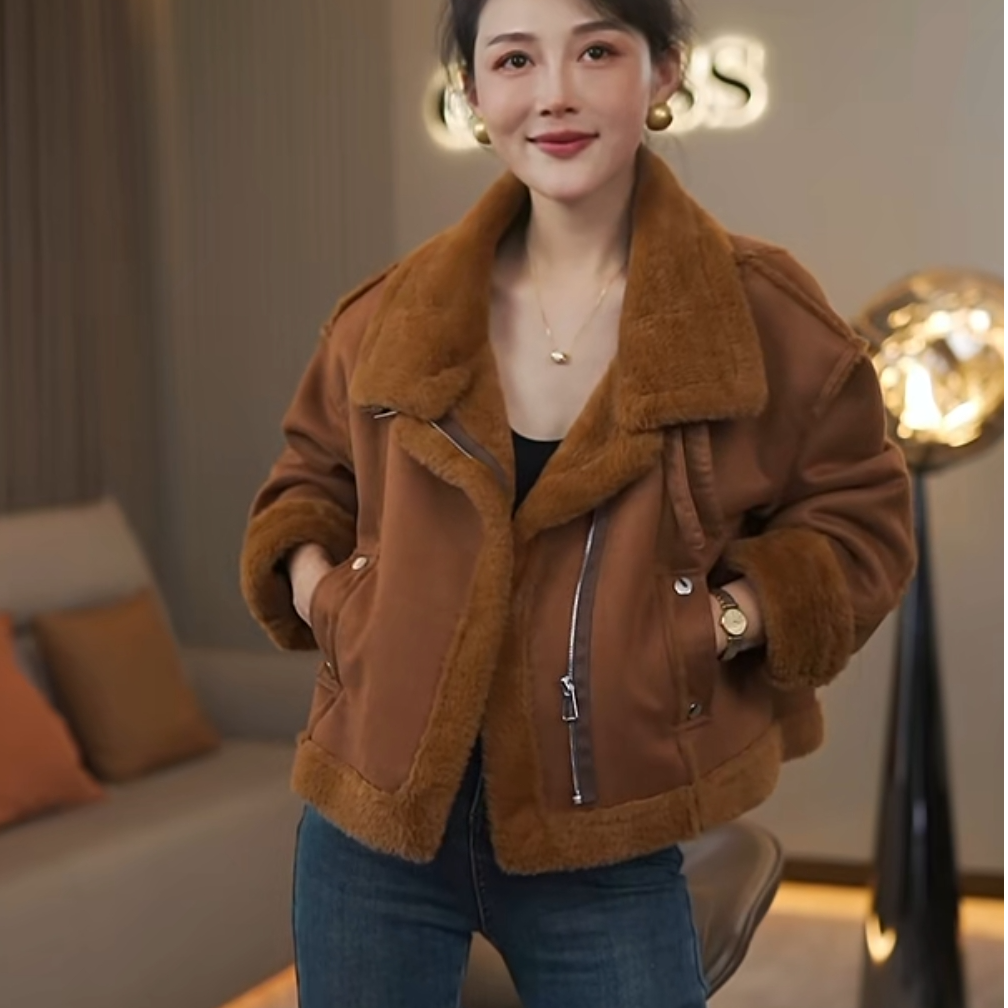 【耿老板6064#S】港风皮毛一体慵懒风休闲百搭精致短女外套穿搭