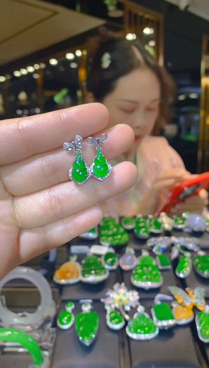 【闪购商品】翡翠耳饰银S925镶嵌012（多样性发货）