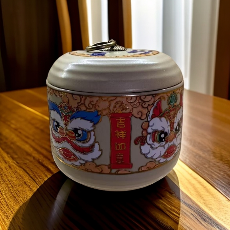 红蓝醒狮茶叶罐-3369轻奢特惠