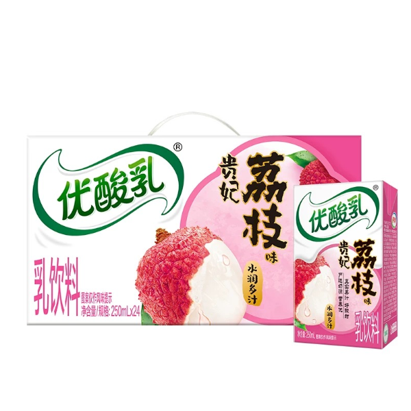 （8月产）【到手24盒京东快递次日达】伊利优酸乳贵妃荔枝250ml*24盒/1提优质营养正品早餐奶女神节送人送礼