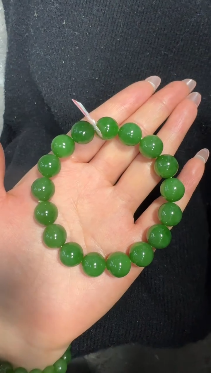 未镶嵌手串和田玉（碧玉）12m红皮料阳绿微微红皮单圈手串