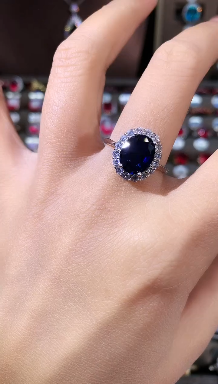 戒指蓝宝石银S925镶嵌810银色