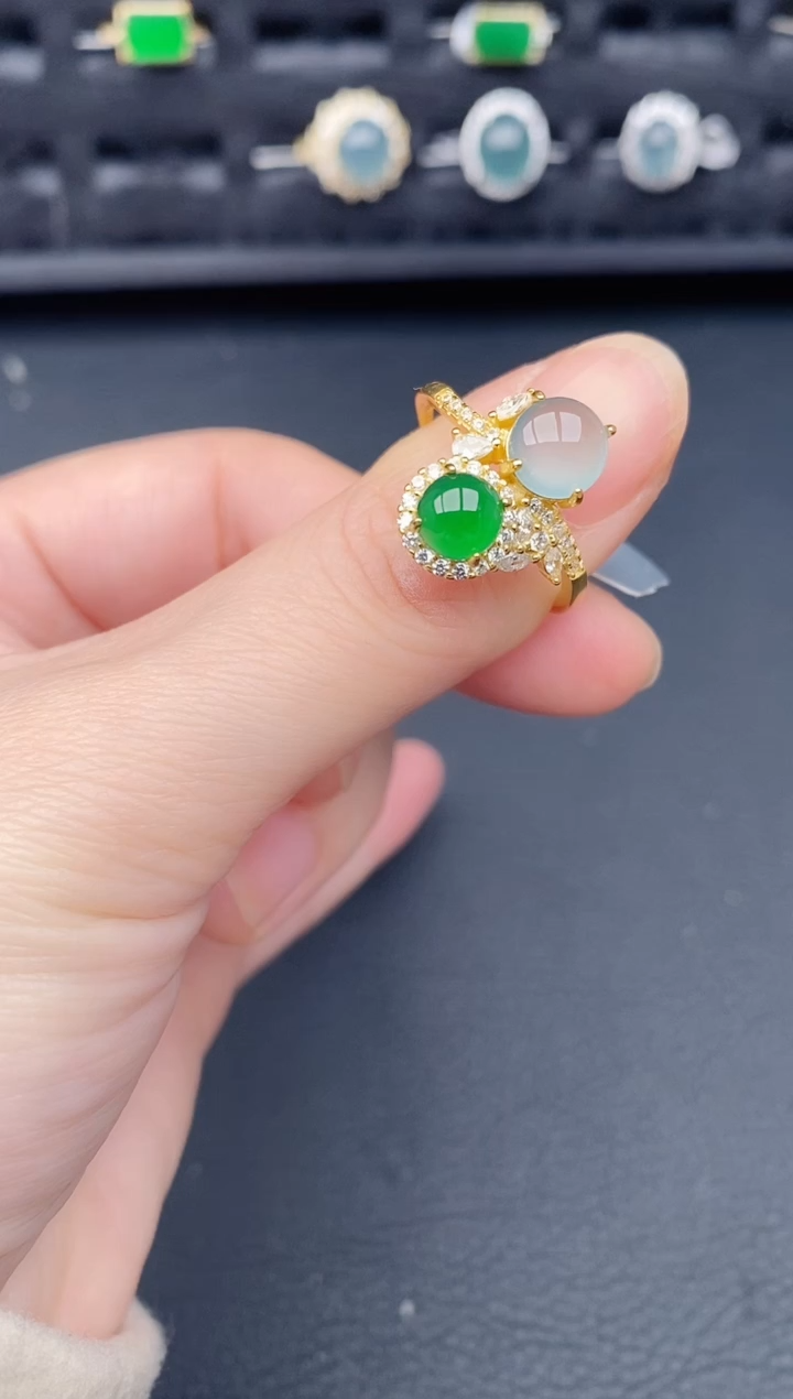银S925镶嵌戒指翡翠天然a货翡翠152