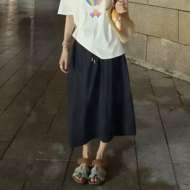 152韩版抽绳长半裙