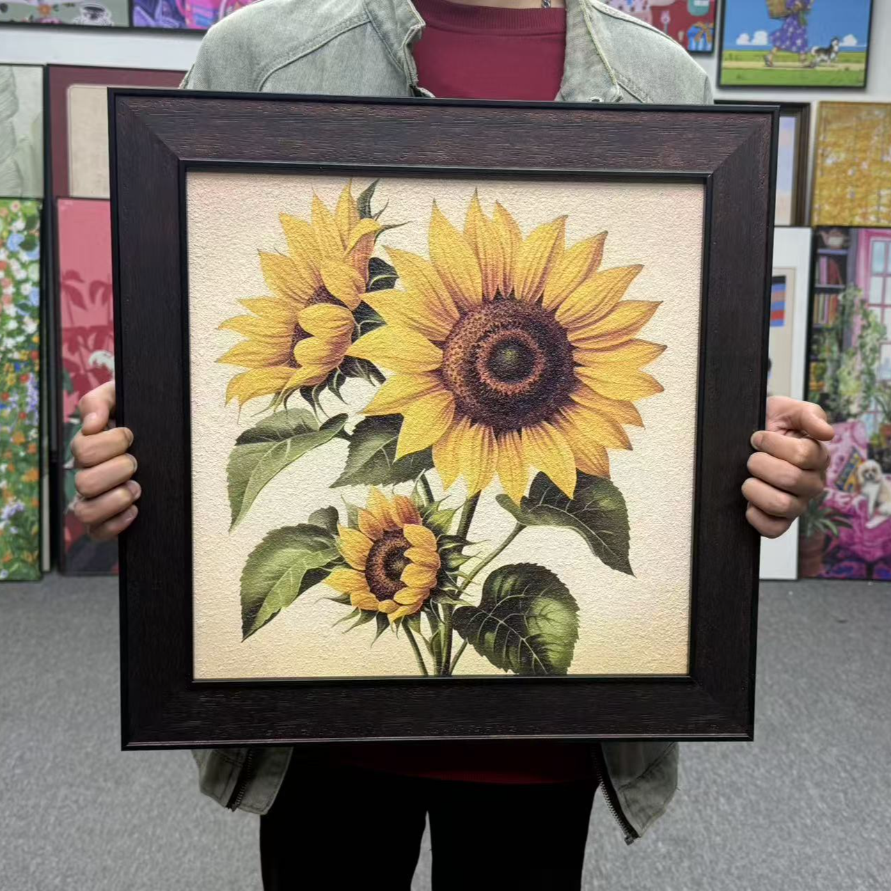 向日葵装饰画餐厅玄关挂画奶油原木风花卉5050