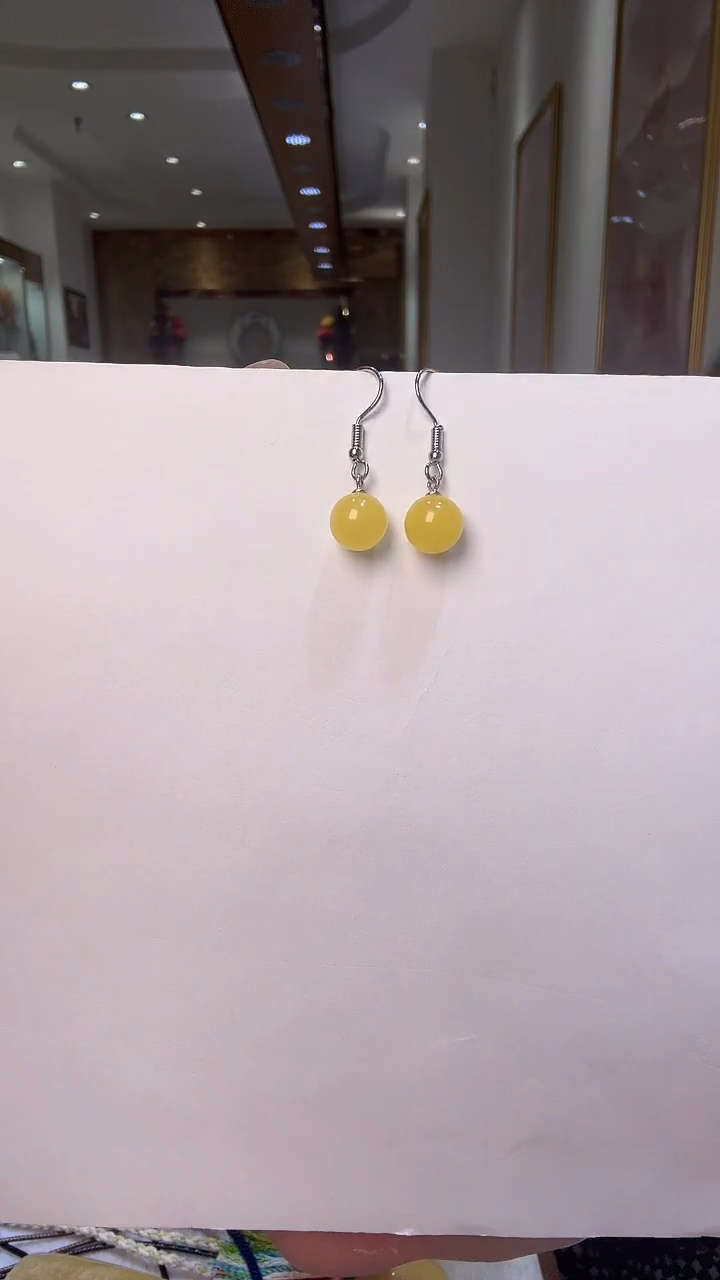 蜜蜡银S925镶嵌耳饰蜜蜡珠子耳环