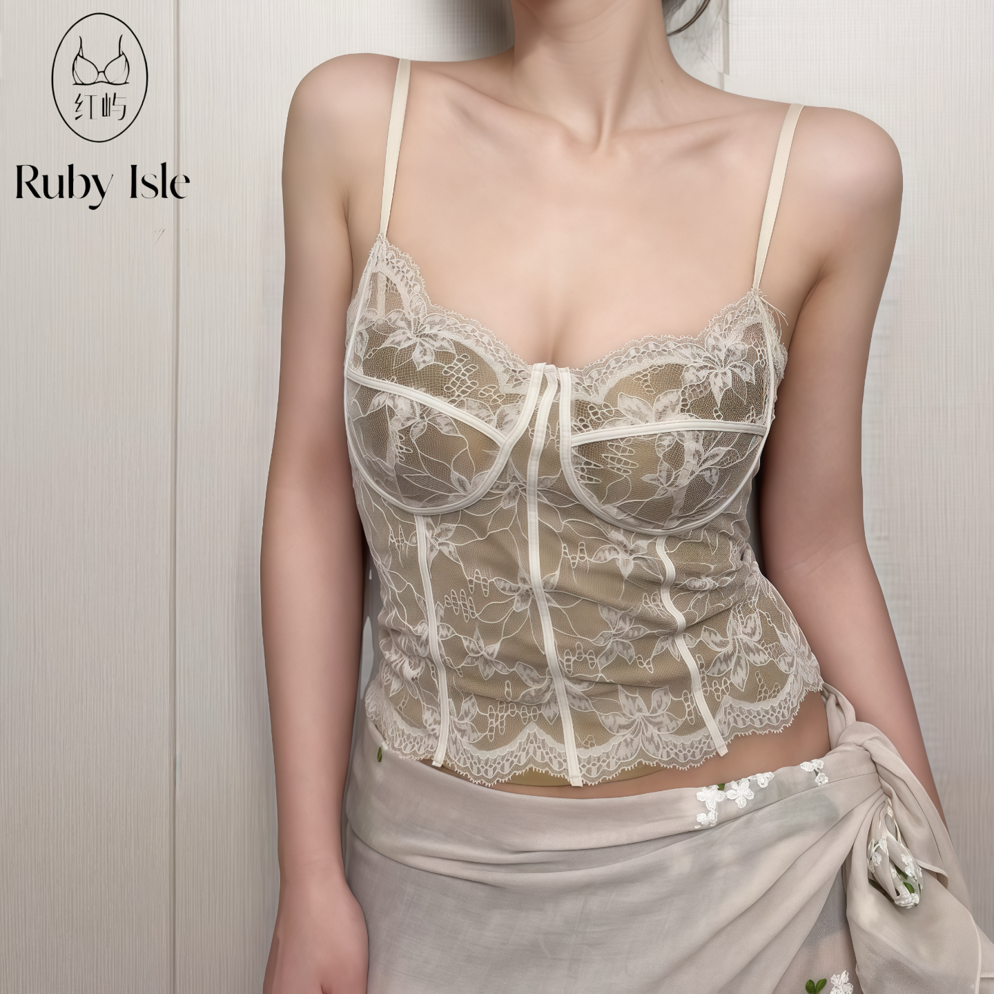 红屿性感蕾丝内衣美背吊带女士内搭外穿背心一体杯防走光百搭打底