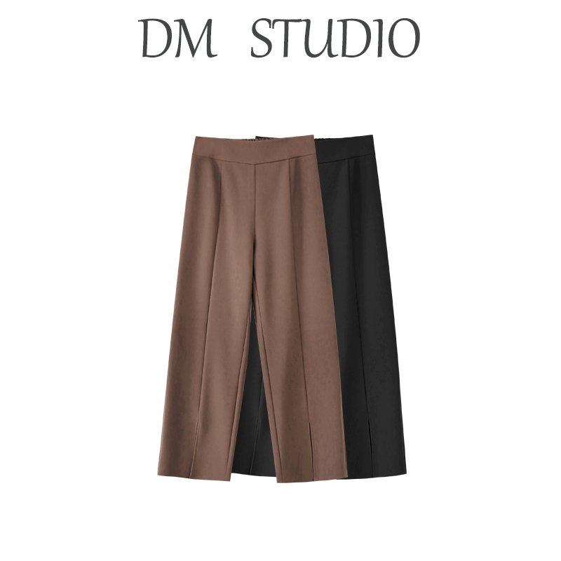 DM13751【百搭神裤】秋冬高腰A字减龄宽松休闲开叉阔腿裤 