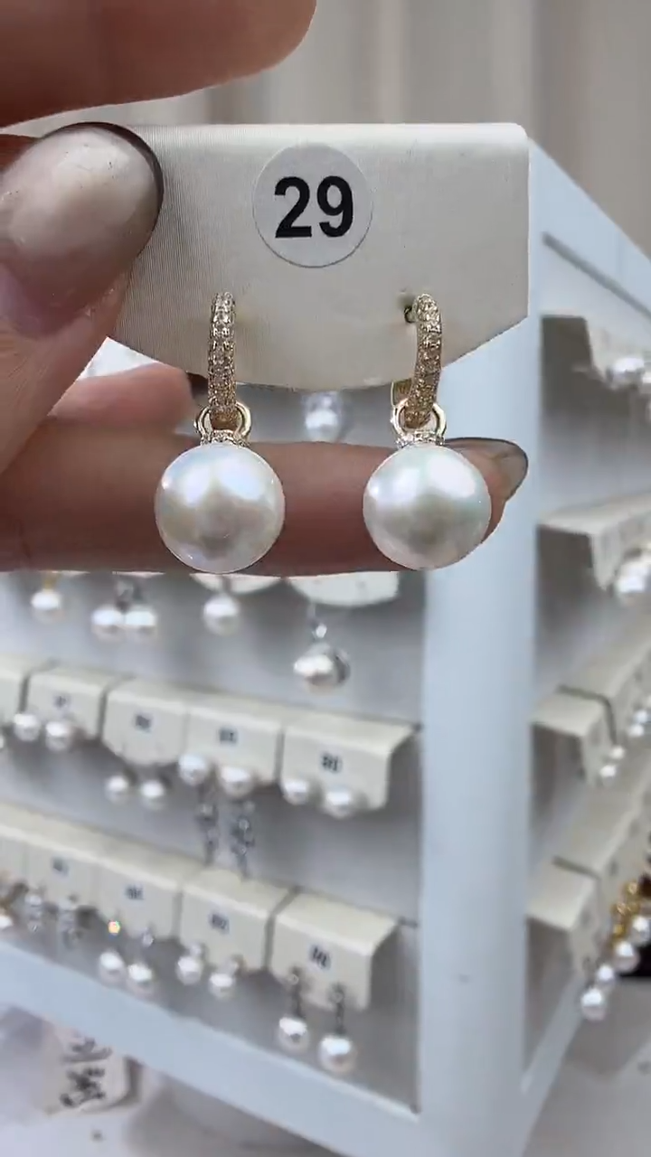 银S925镶嵌耳饰淡水珍珠10-11mm耳扣