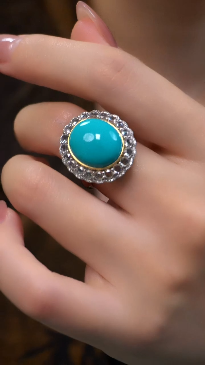 【闪购商品】绿松石豪华镶18K金镶嵌戒指