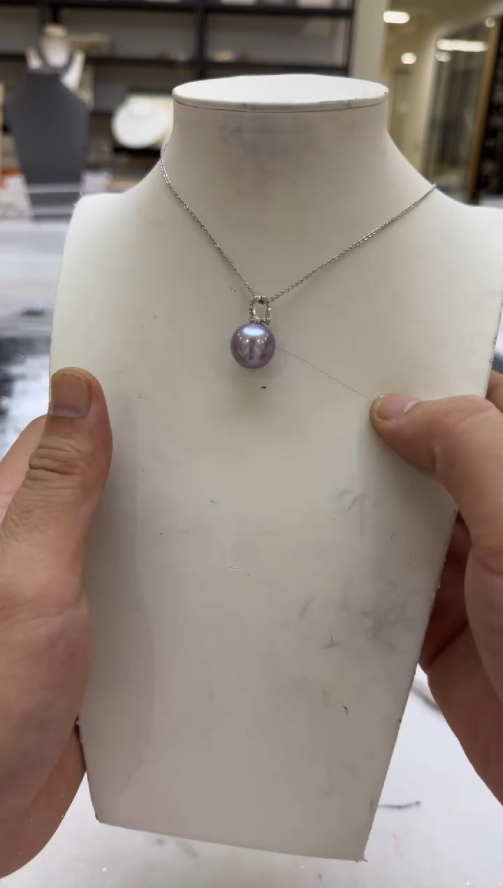 淡水珍珠银S925镶嵌吊坠(赠链)12-13mm 紫万能扣