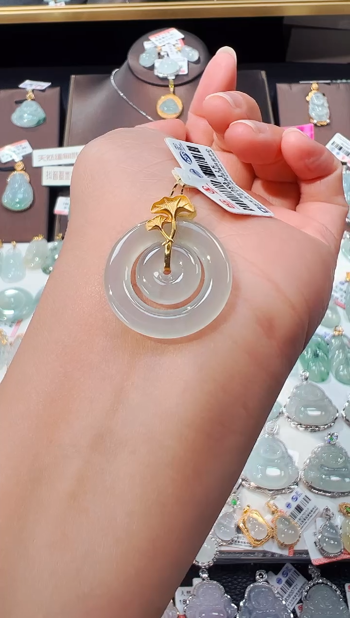 【闪购商品】翡翠吊坠(不含链)18K金镶嵌甜甜圈吊坠1115