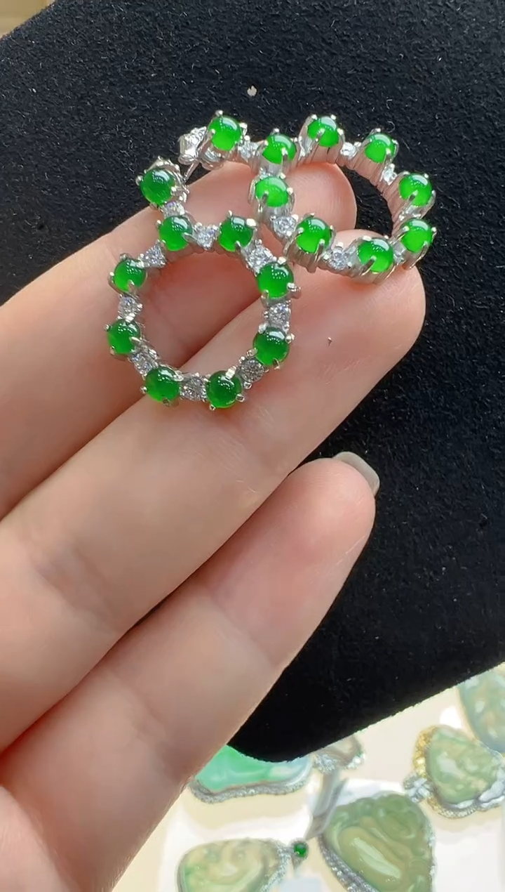 【闪购商品】翡翠耳饰银S925镶嵌多样性发货拍一发一