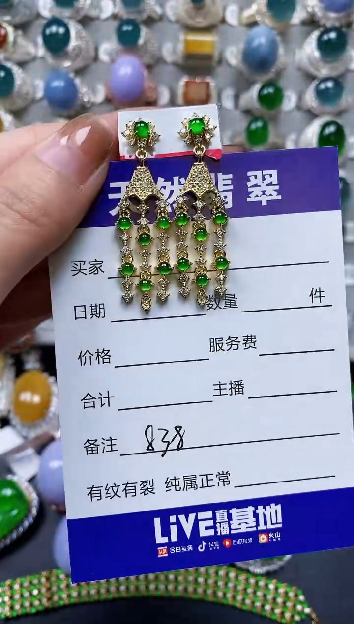 【闪购商品】翡翠耳饰银S925镶嵌0838