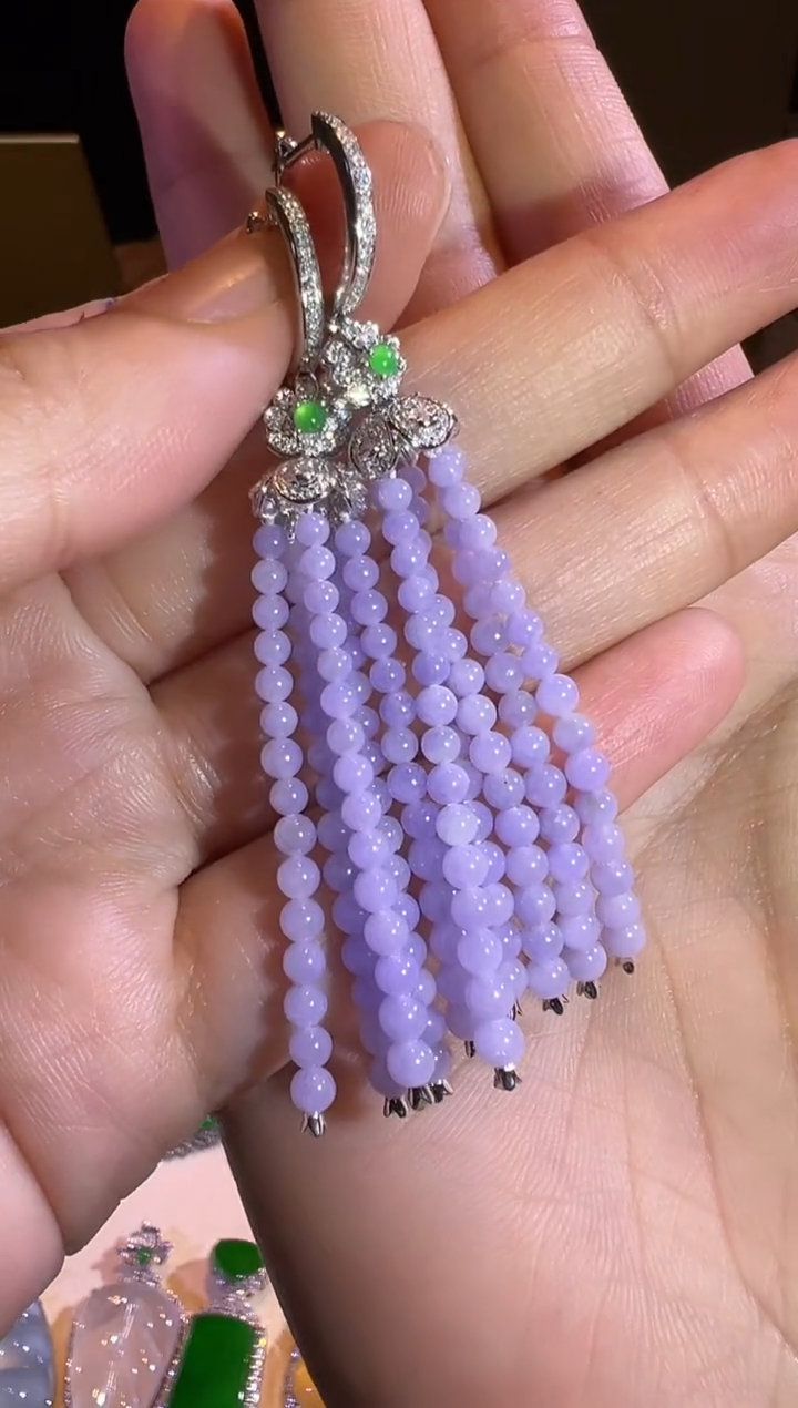 【闪购商品】翡翠耳饰18K金镶嵌高冰紫罗兰小米珠耳坠