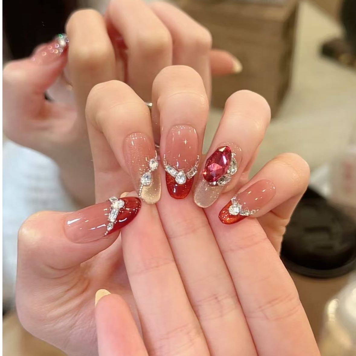 茉哉III【岁序红晶】纯手工定制美甲拆卸穿戴甲A5415