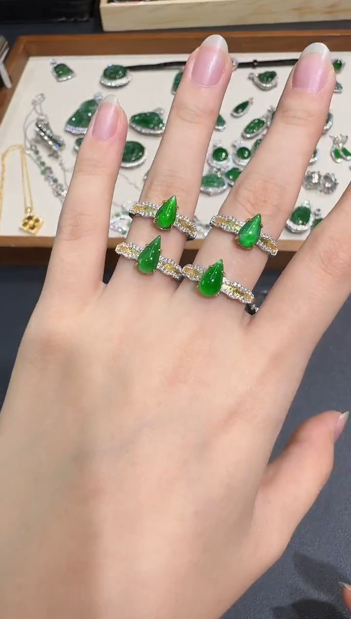 银S925镶嵌戒指翡翠X1202-886-92多样性一件