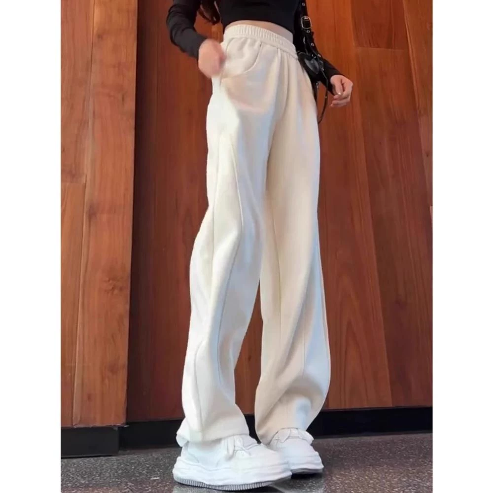 复古阔腿裤女秋冬加厚慵懒风垂感软糯休闲直筒裤