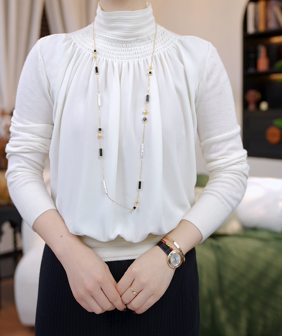 【橙蜜客】云涧织柔 女神抽褶高领针织衫细腻轻奢通勤2554M000892