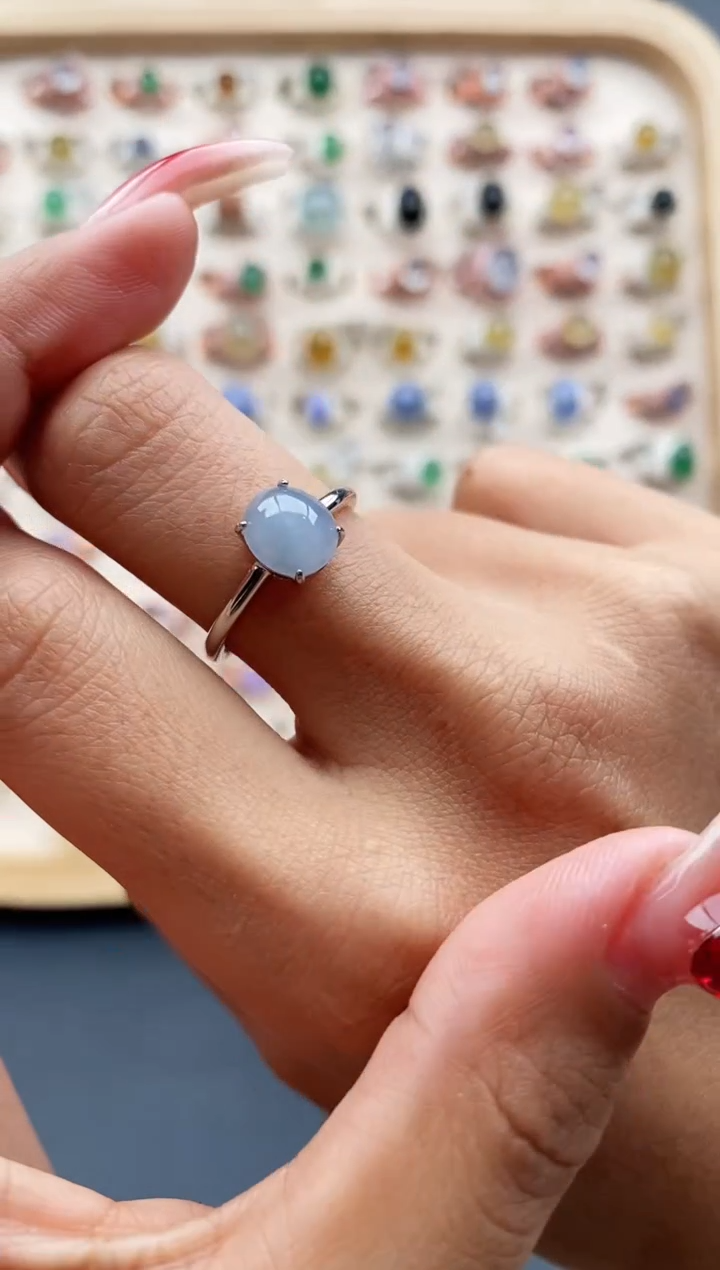 【闪购商品】翡翠戒指银S925镶嵌缅甸天然A货翡翠333 6+4