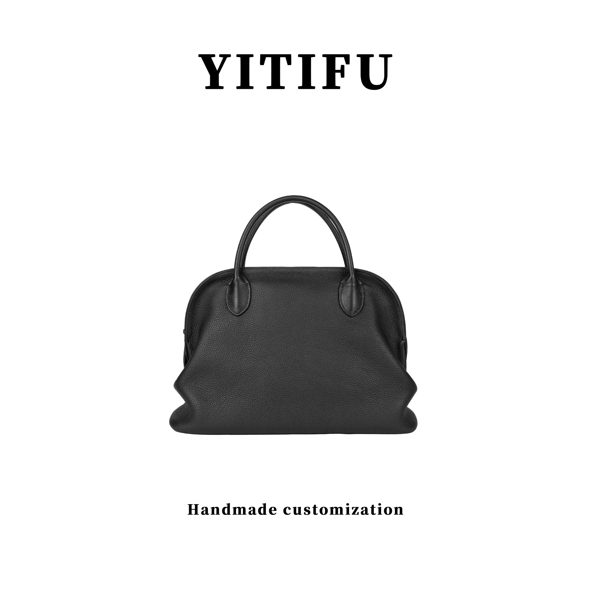 YITIFU  头层牛皮极简风保龄球手拎包自然褶皱女包新款高级简约