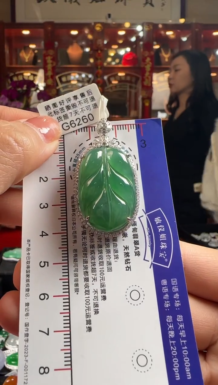【闪购商品】翡翠颈饰18K金镶嵌G6260冰绿叶子