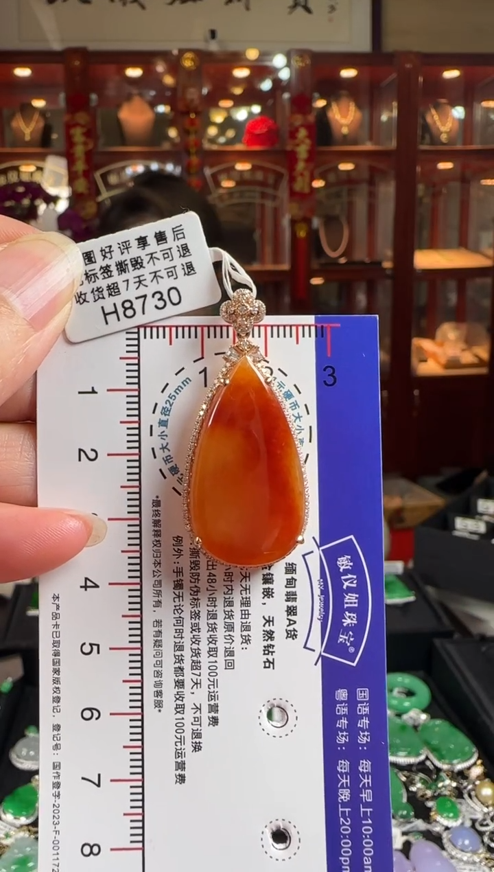 【闪购商品】翡翠颈饰18K金镶嵌H8730冰红滴水