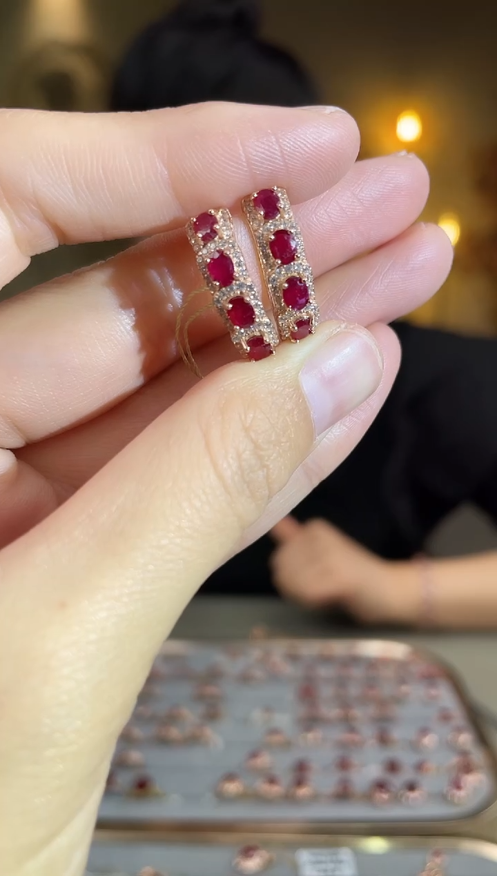 银S925镶嵌耳饰红宝石耳饰