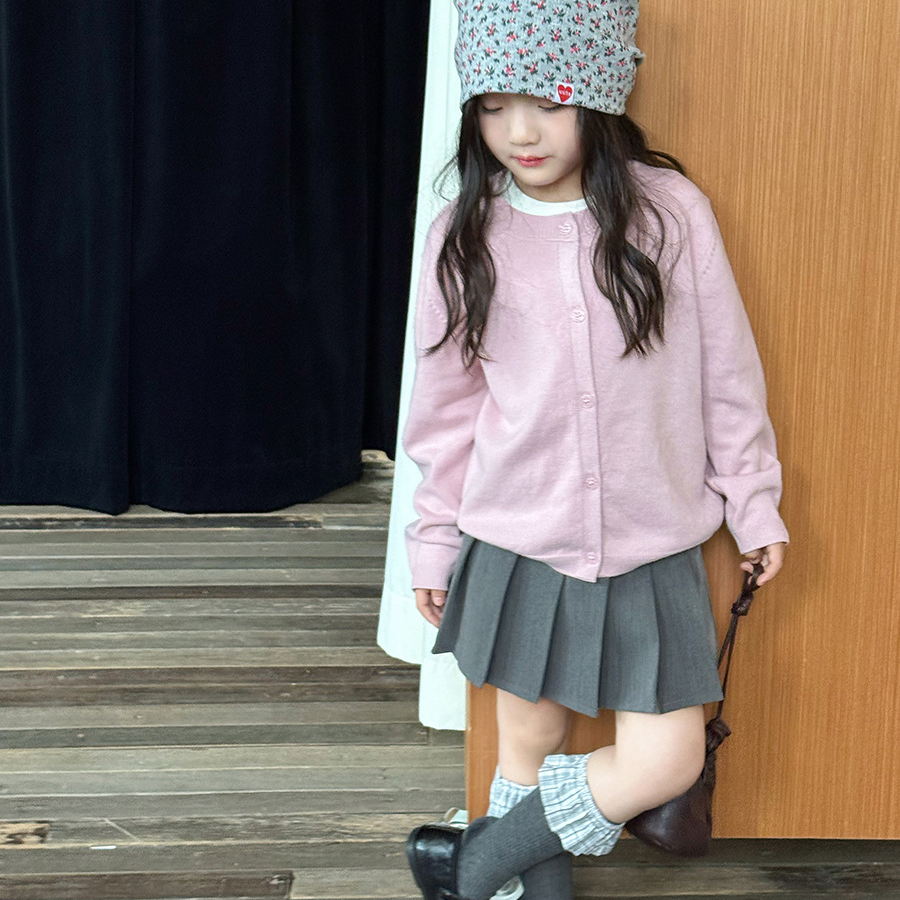 女童针织开衫字母外新款儿童韩版纯色单排扣毛衣25F079