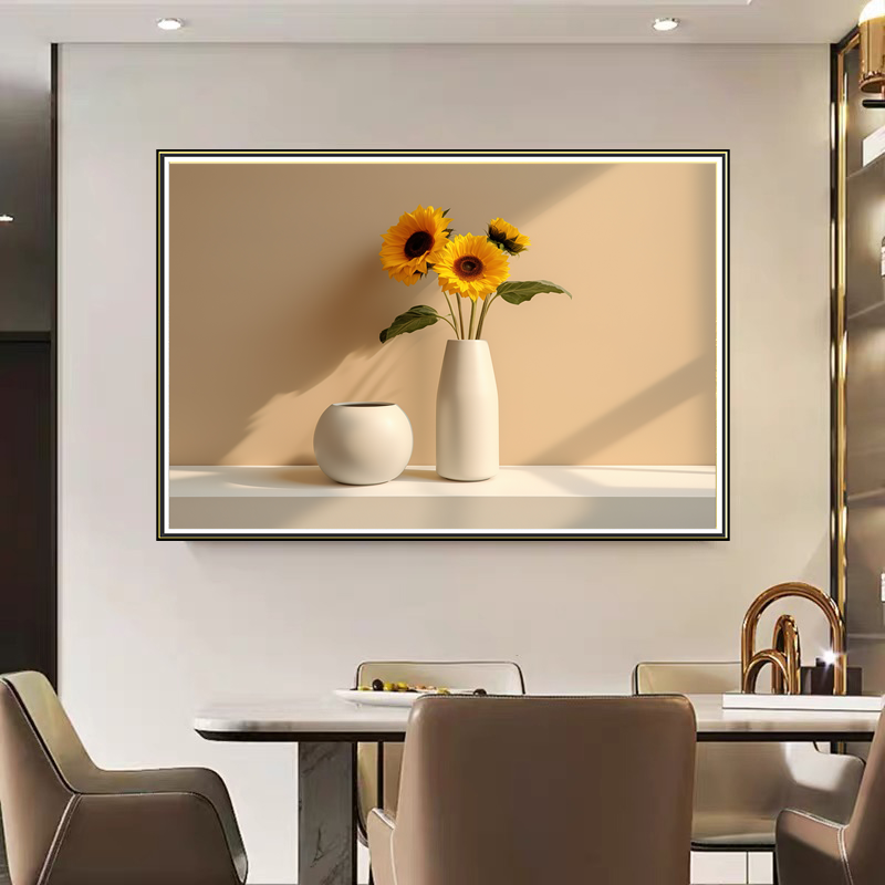 F57钢化玻璃《向阳花》实物立体装饰画餐厅挂画卧室床头挂画