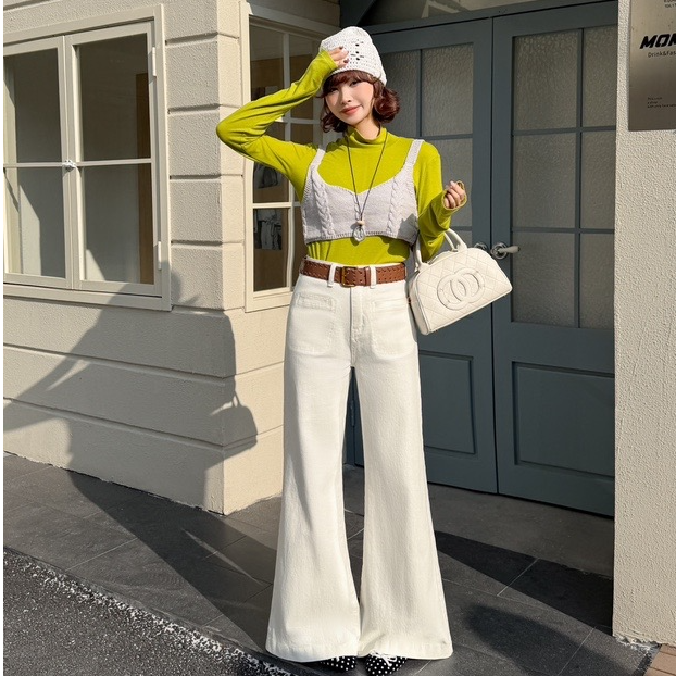 新款高腰高弹阔喇裤舒适百搭不紧绷