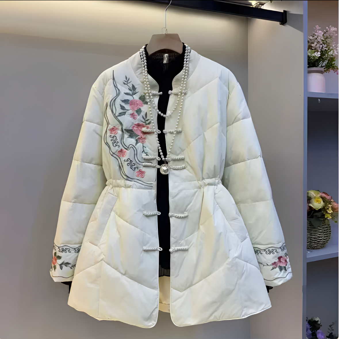 新款大码女装欧货气质腰抽绳复古重工刺绣高品质棉服外套2566