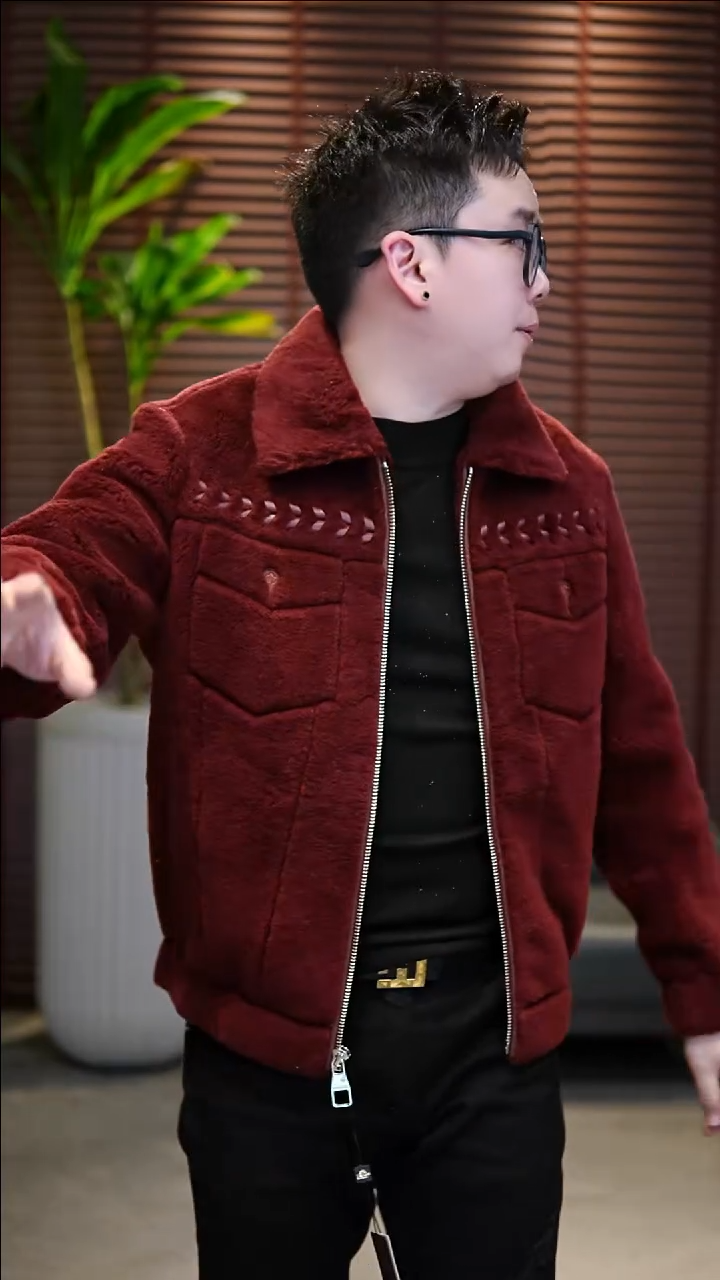平***?50码（125-140斤）兽王羊毛夹克酒红色