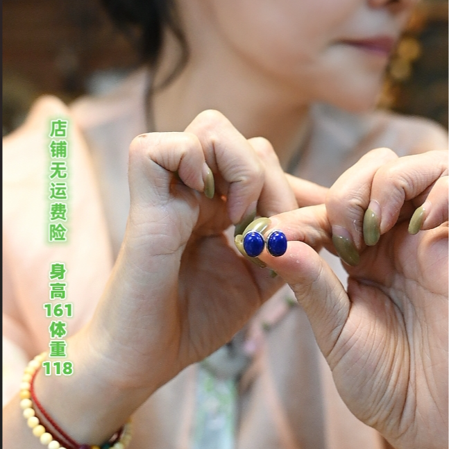 925银珐琅耳饰 茶语-青色椭圆耳钉10.5*8.5