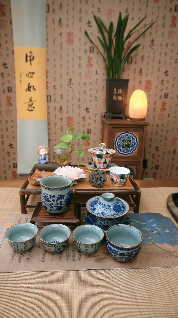 【闪购商品】景德青花公杯+盖碗+缸杯+六只客杯