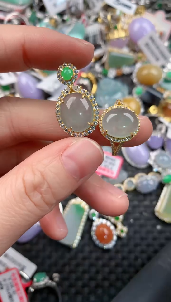 银S925镶嵌戒指翡翠13-13-13     10