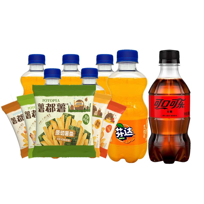 无糖可口可乐/含糖芬达 碳酸饮料300ml×6瓶 薯都薯 薯条20g*5袋 