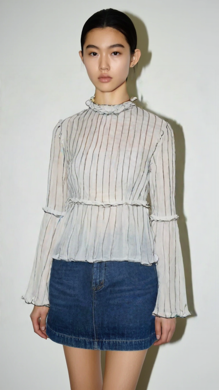 95新 Chanel/香奈儿 香奈儿白色条纹上衣/ljz125