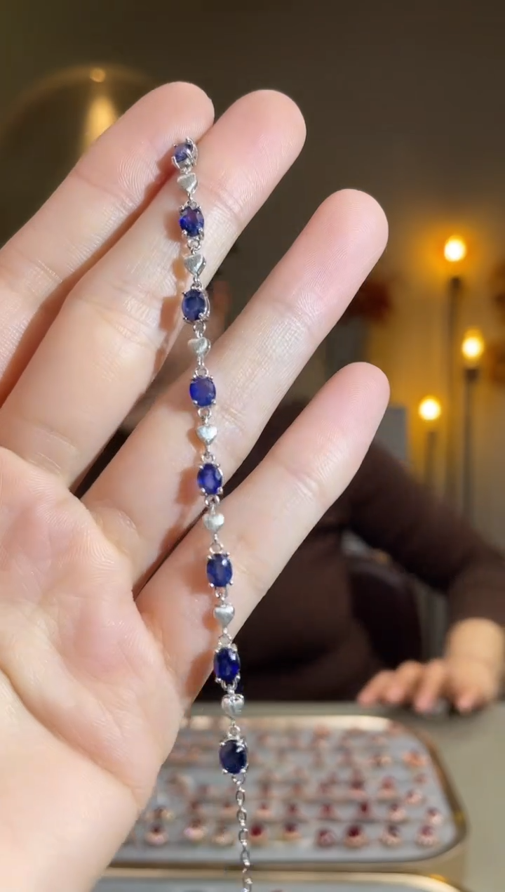 手链蓝宝石银S925镶嵌手链