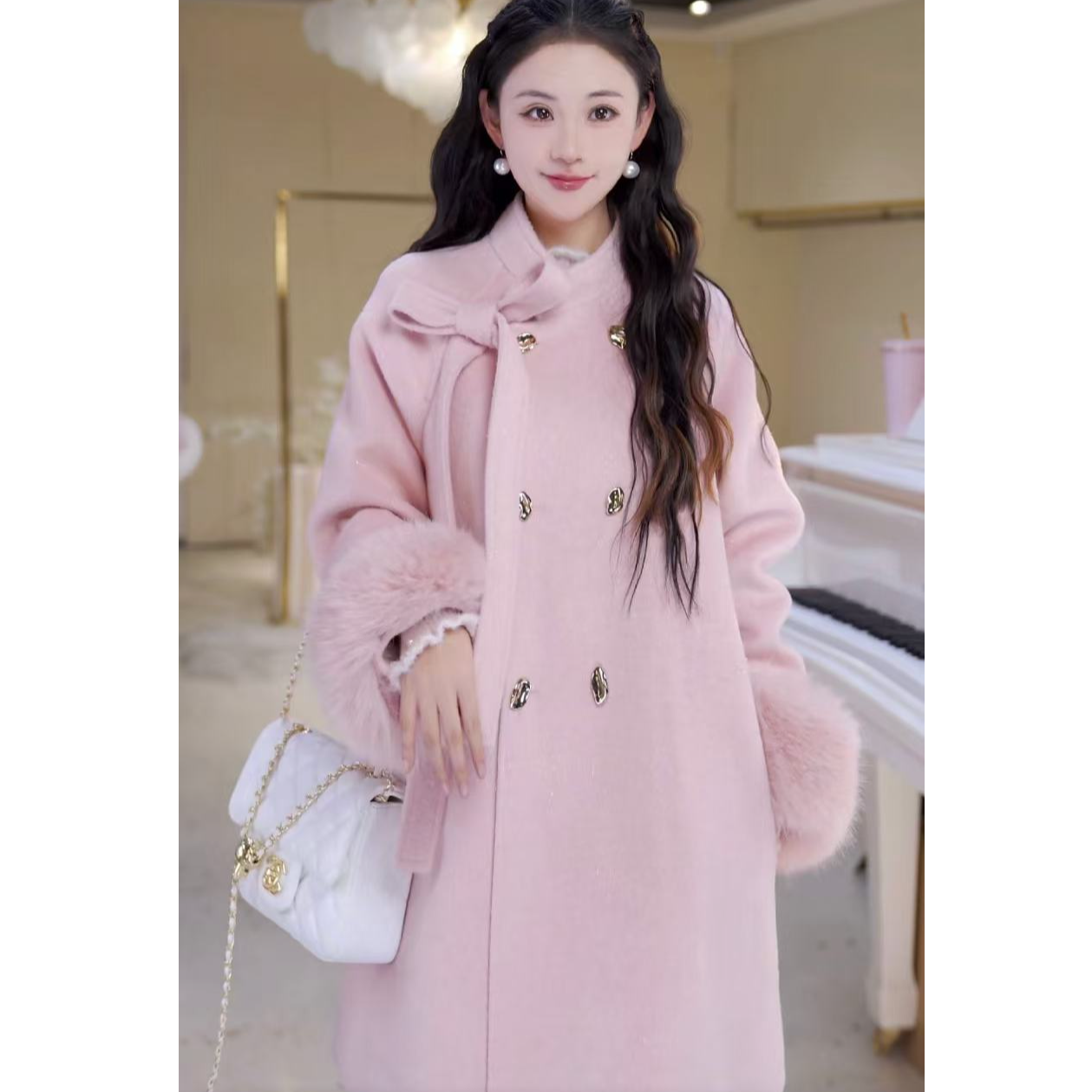 时尚绑带大衣羽绒服813478