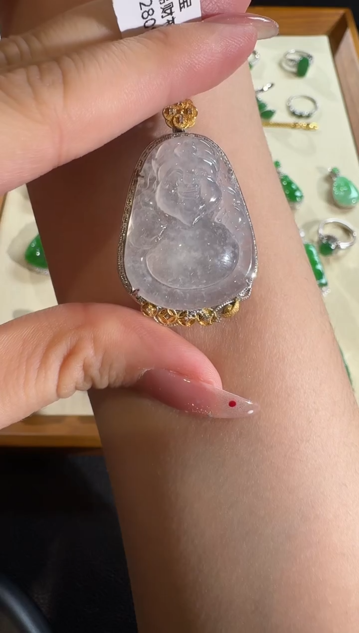 【闪购商品】翡翠吊坠(不含链)18K金镶嵌【源头工厂】钻石镶嵌